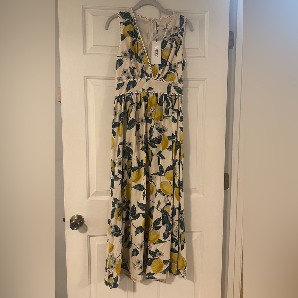Emilia Lemon Garden Print Dress Floral Maxi Dress with Lemon Print